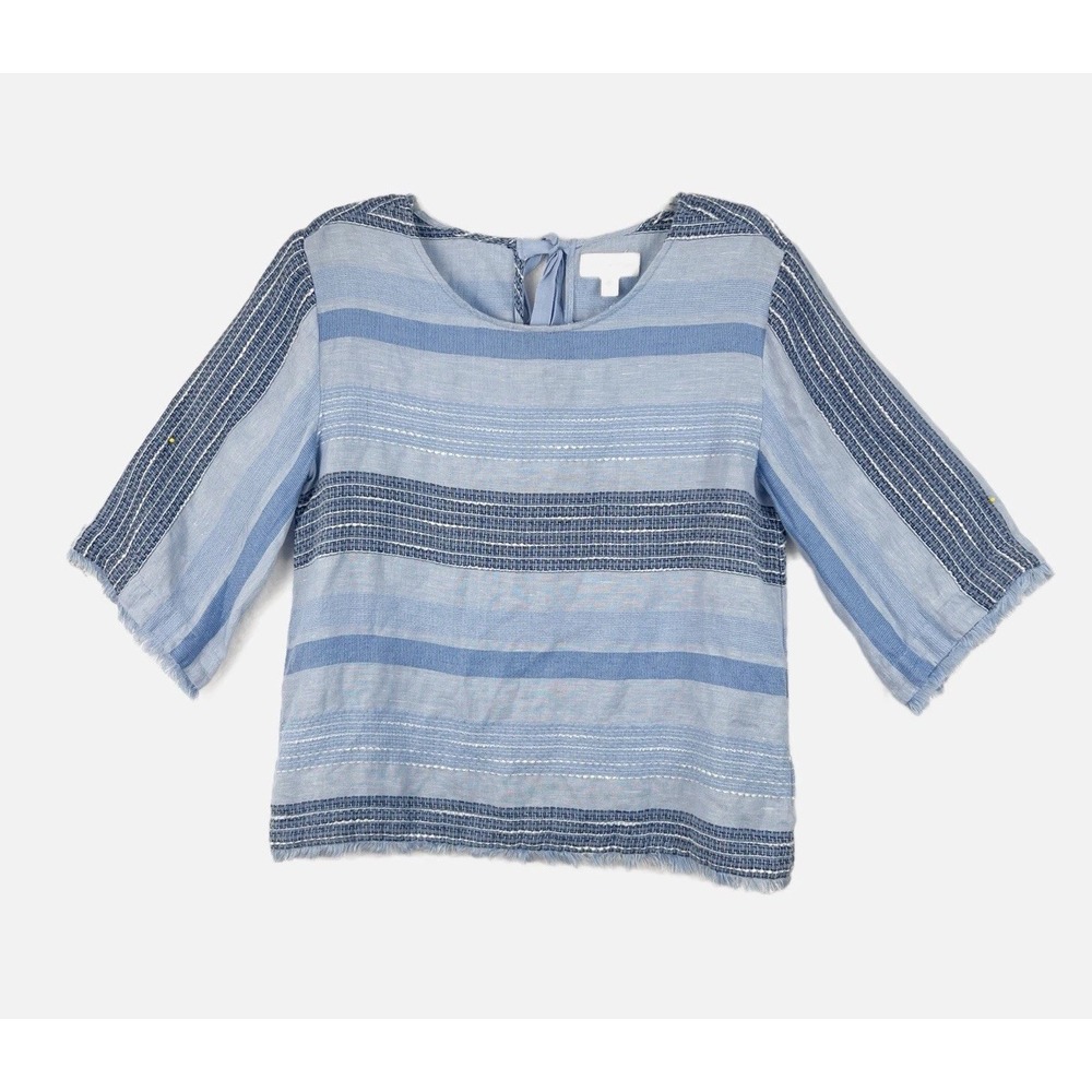 CLOTH & STONE Blue Striped Lightweight Linen‎ Blend Tie Neck Blouse Size Small